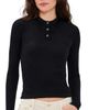 Guest in Residence Guest in Residence Long Sleeve Cashmere Shrunken Polo Black - 1