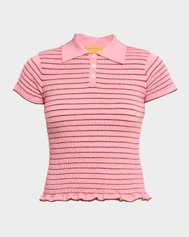 Guest in Residence Smocked Shrunken Striped Polo