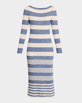 Guest in Residence Striped Rib Cashmere-Linen Midi Dress