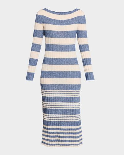 Guest in Residence Striped Rib Cashmere-Linen Midi Dress