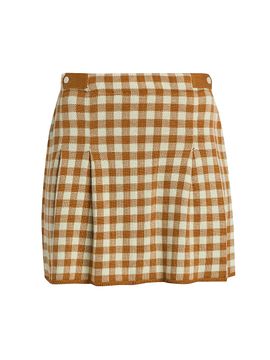Guest in Residence Women's Gingham Silk-Linen Pleated Miniskirt