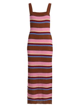 Guest in Residence Women's Palazzo Striped Silk-Linen Midi Dress
