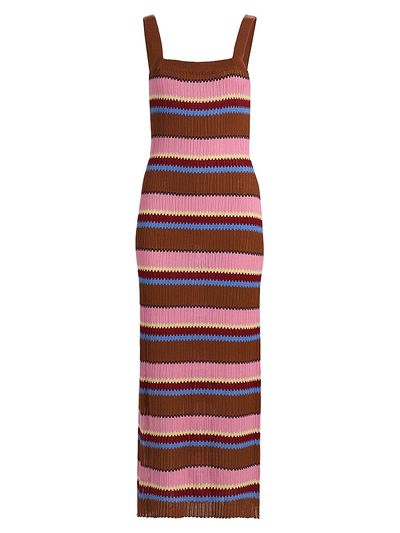 Guest in Residence Women's Palazzo Striped Silk-Linen Midi Dress
