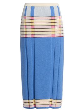 Guest in Residence Women's Striped Silk-Linen Midi-Skirt