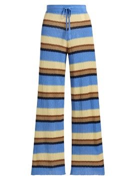 Guest in Residence Women's Striped Silk-Linen Palazzo Pants