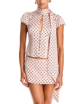 Guizio Danielle Guizio Ara Tie Neck Flutter Sleeve Blouse
