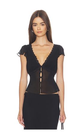 GUIZIO GUIZIO Ara Lace Trim V-Neck Top