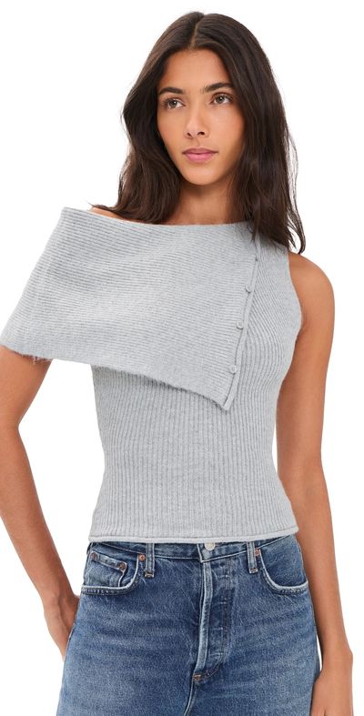 GUIZIO GUIZIO Draped Collar Sweater Heather Grey