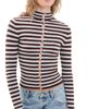 GUIZIO GUIZIO Fitted Knit Crew Neck BLUE/BROWN STRIPE - 1