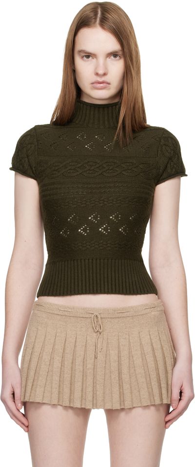 GUIZIO GUIZIO Khaki Vivienne Short Sleeve Cable Turtleneck