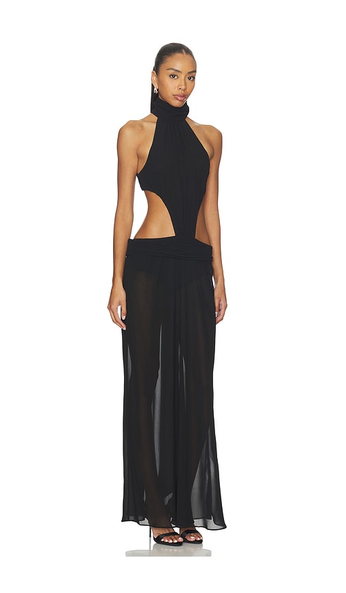 black velvet cocktail dress VELVET V-NECK PETAL STRAPLESS MAXI DRESS IN BLACK | CULT MIA main image 0