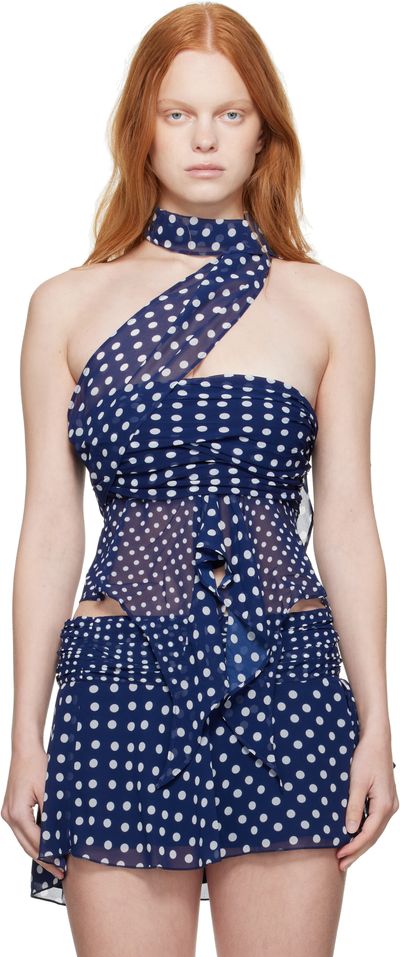 GUIZIO GUIZIO Navy Chiffon Wrap Around Top