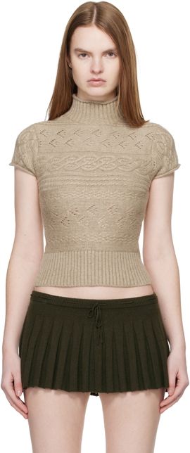 GUIZIO GUIZIO Taupe Vivienne Short Sleeve Cable Turtleneck