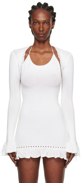 GUIZIO GUIZIO White Crochet Ruffle Sleeve Bolero Cardigan