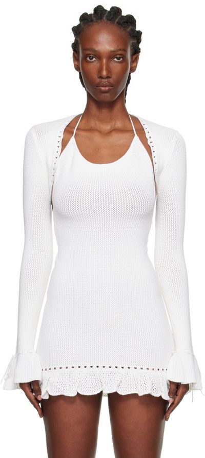GUIZIO GUIZIO White Crochet Ruffle Sleeve Bolero Cardigan