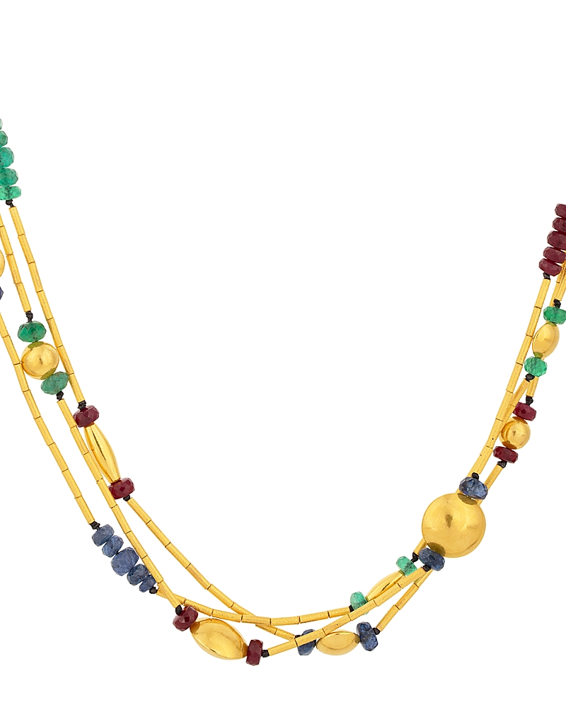 Gurhan Gurhan 18K, 22K & 24K Yellow Gold Rain Multi Gemstone Triple Strand Collar Necklace, 16-17.75