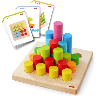 HABA HABA Rainbow Risers - Wooden Pegboard Preschool Learning Toy with Challenge Cards