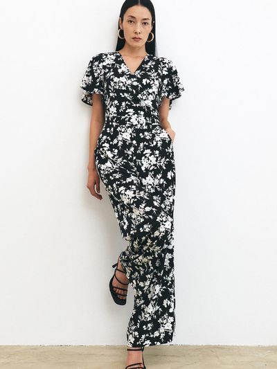 HACIE Flower Pattern Short Sleeve Jumpsuit_Black Print