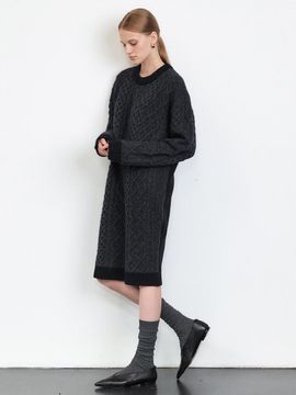 HACIE MERINO WOOL BLENDED HAIRY KNIT DRESS [WHITE] [BLAC