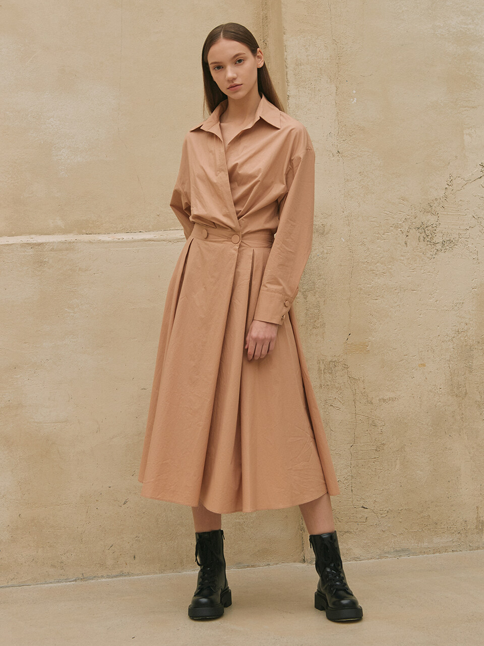 HACIE Shirt Collar Flared Long Dress