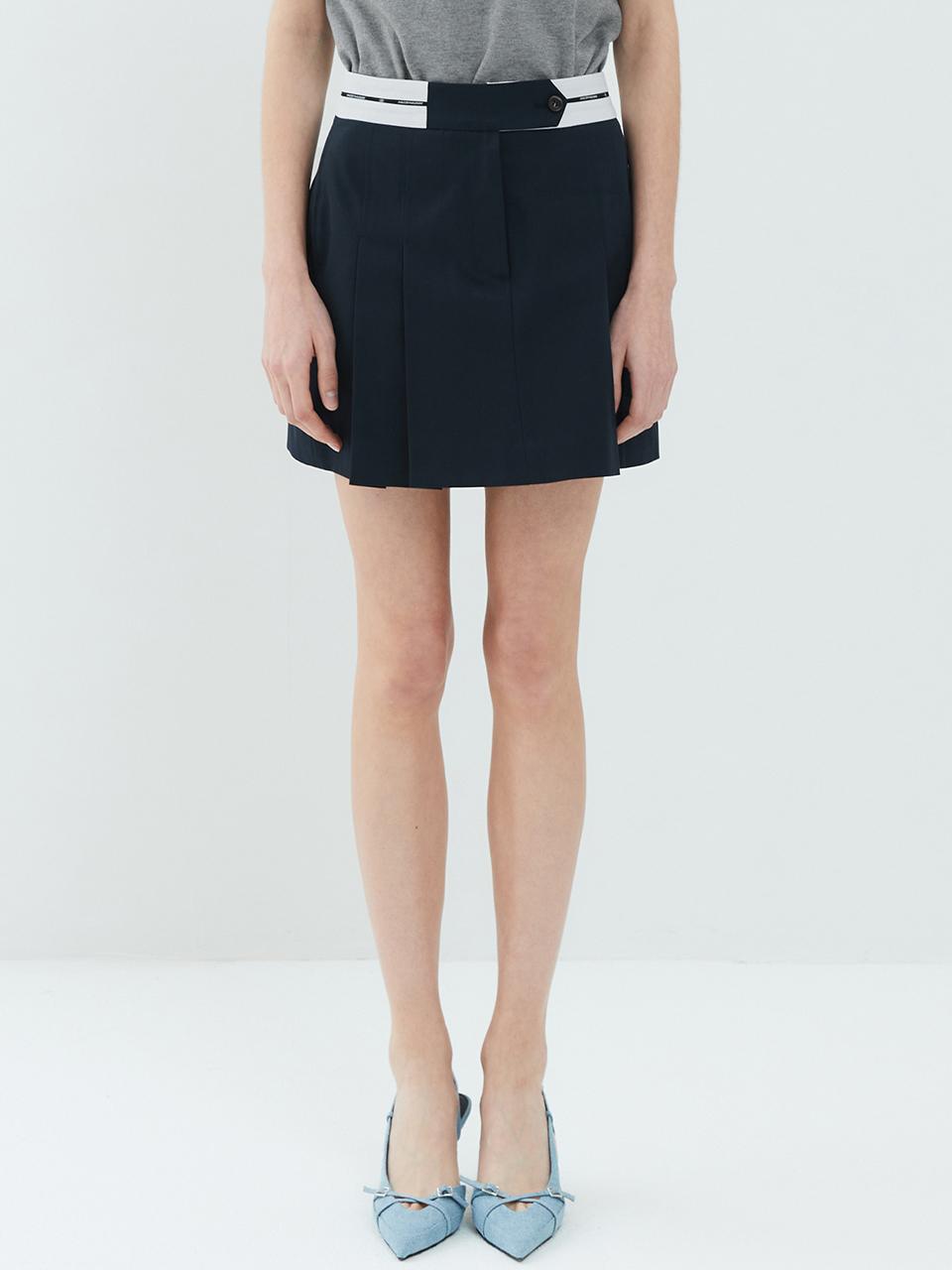 HAE BY HAEKIM Belt Pintuck Mini Skirt - Navy