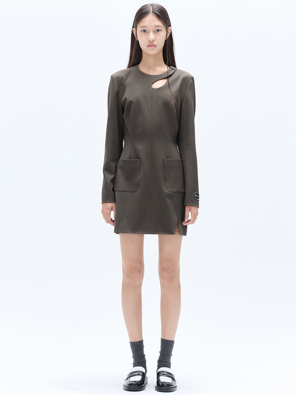HAE BY HAEKIM Cut-Out Pocket Slit Mini Dress - Brown