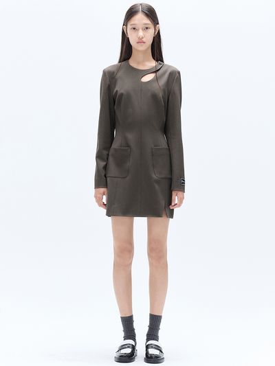 HAE BY HAEKIM Cut-Out Pocket Slit Mini Dress - Brown