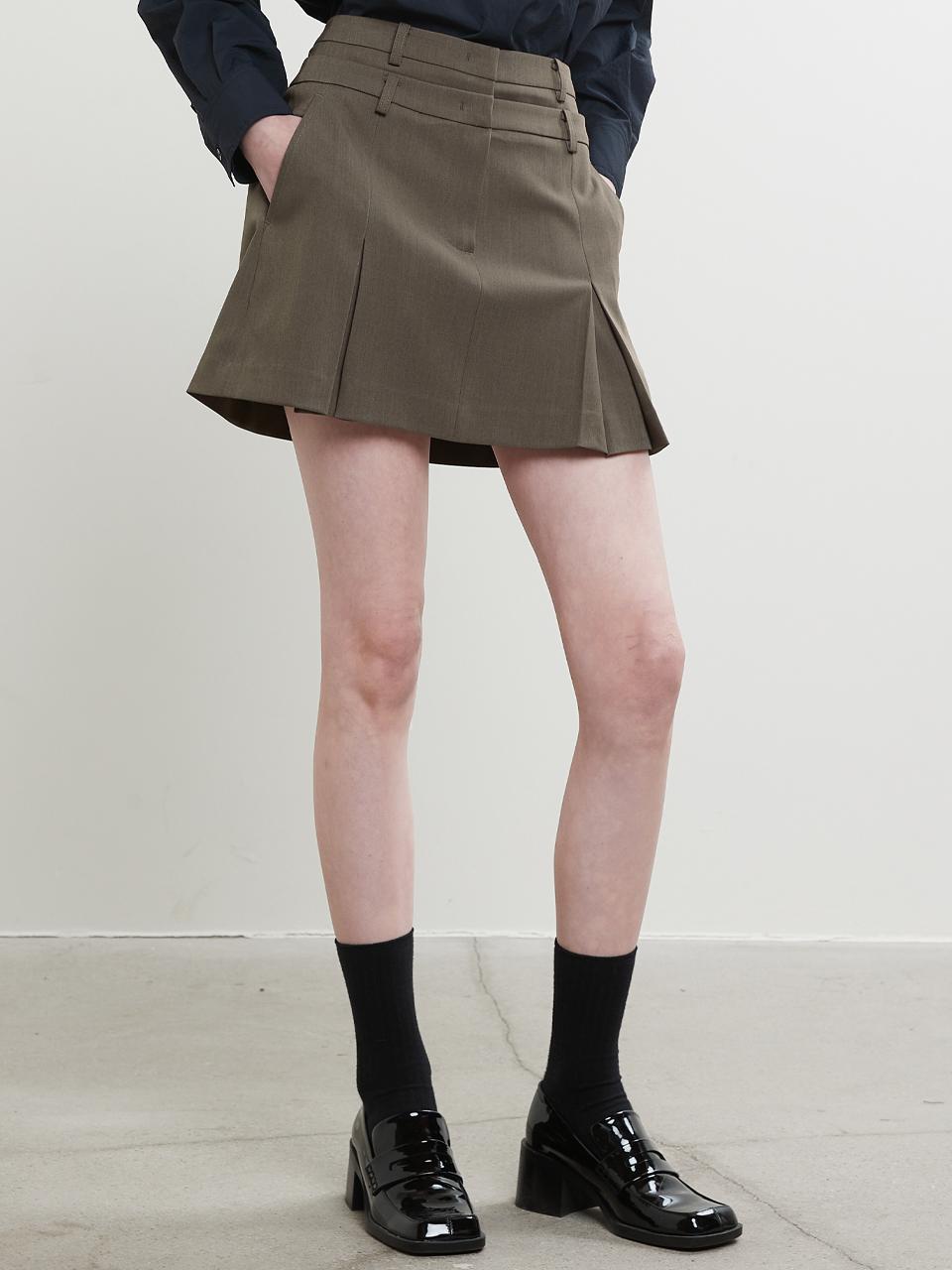 HAE BY HAEKIM Double Belt Miniskirt_Brown