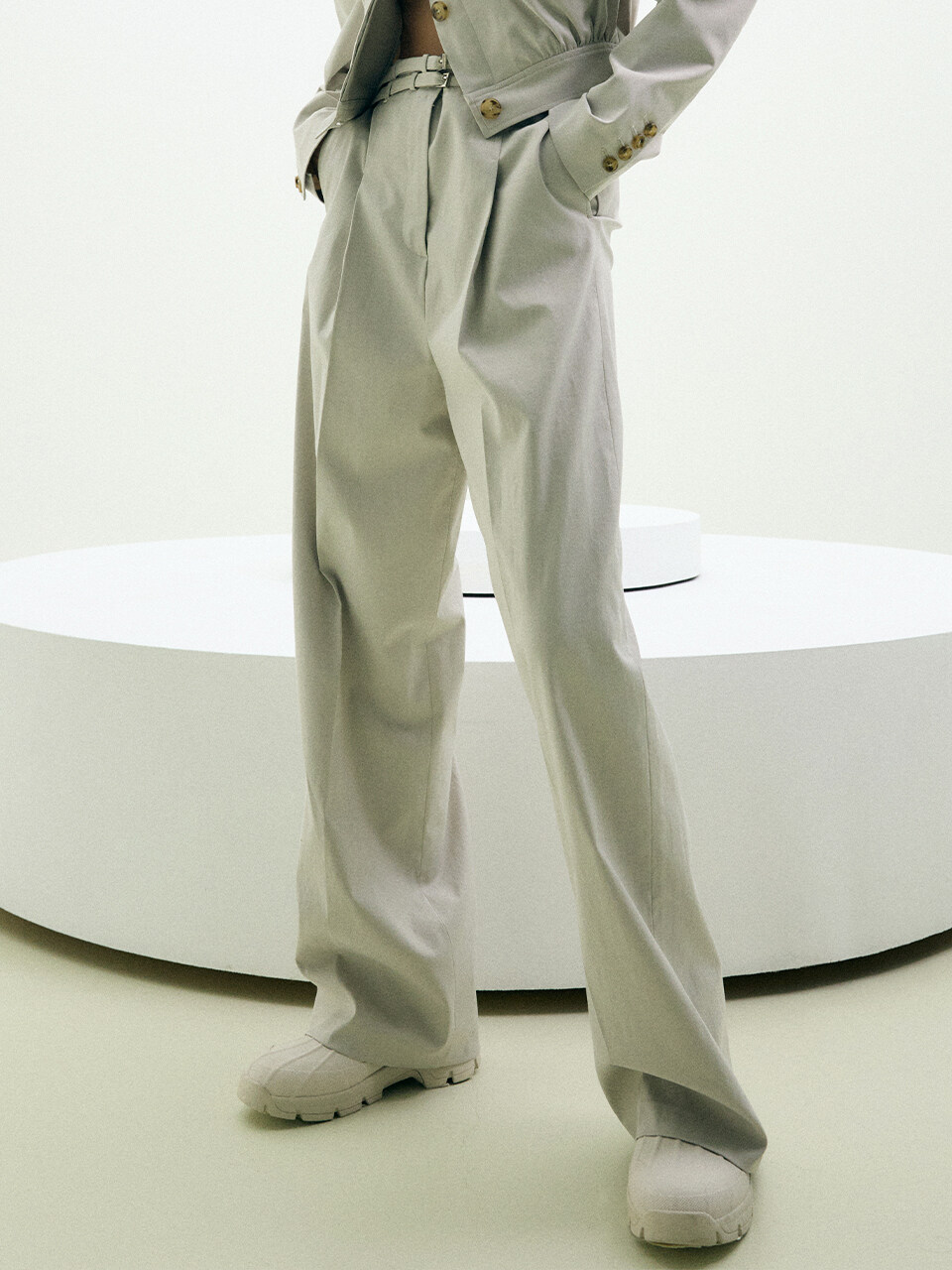 HAE BY HAEKIM Double Belt Wide Pants (Beige)