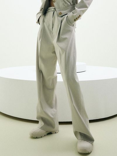 HAE BY HAEKIM Double Belt Wide Pants (Beige)