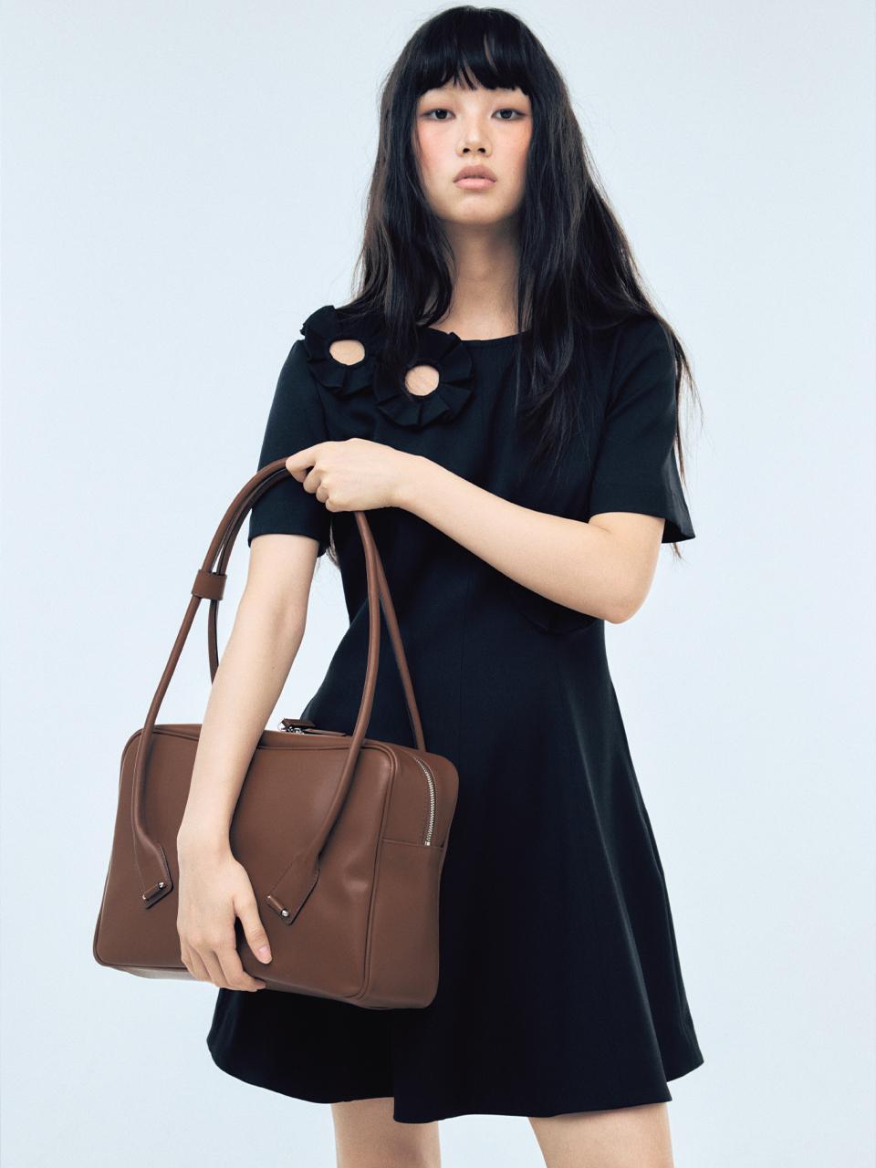 HAE BY HAEKIM Flare Flower Cut-Out Mini Dress [Black]