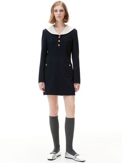 HAE BY HAEKIM Sailor Collar Mini Dress (Navy)