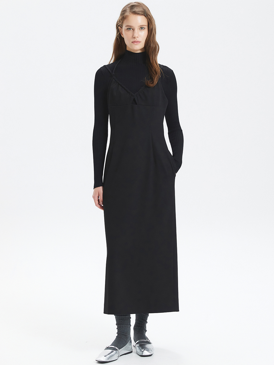 HAE BY HAEKIM Shirring Strap Sleeveless Dress - Black