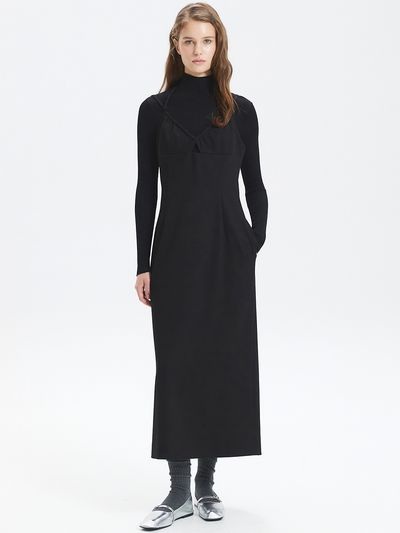 HAE BY HAEKIM Shirring Strap Sleeveless Dress - Black