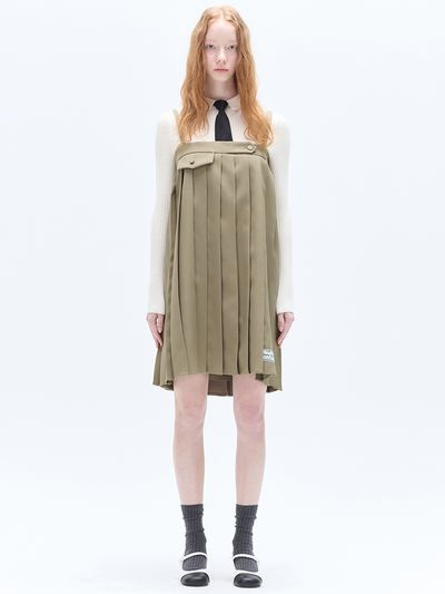 HAE BY HAEKIM Sleeveless Pleated Mini Dress - Beige