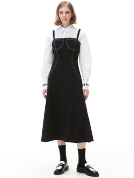 HAE BY HAEKIM Stitch Slimline Flare Dress - Black