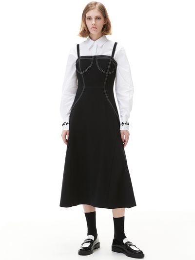HAE BY HAEKIM Stitch Slimline Flare Dress - Black
