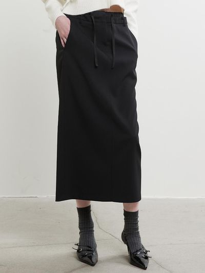 HAE BY HAEKIM String Double Belt Long Skirt_Black