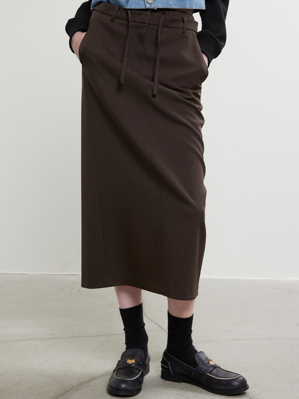 HAE BY HAEKIM String Double Belt Long Skirt_Brown