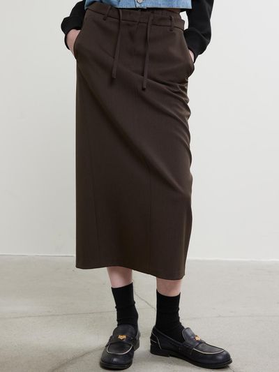 HAE BY HAEKIM String Double Belt Long Skirt_Brown