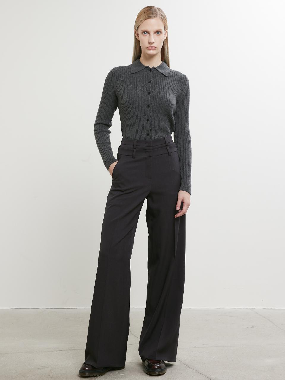 HAE BY HAEKIM Wide Fit Double Belt Pants_Gray
