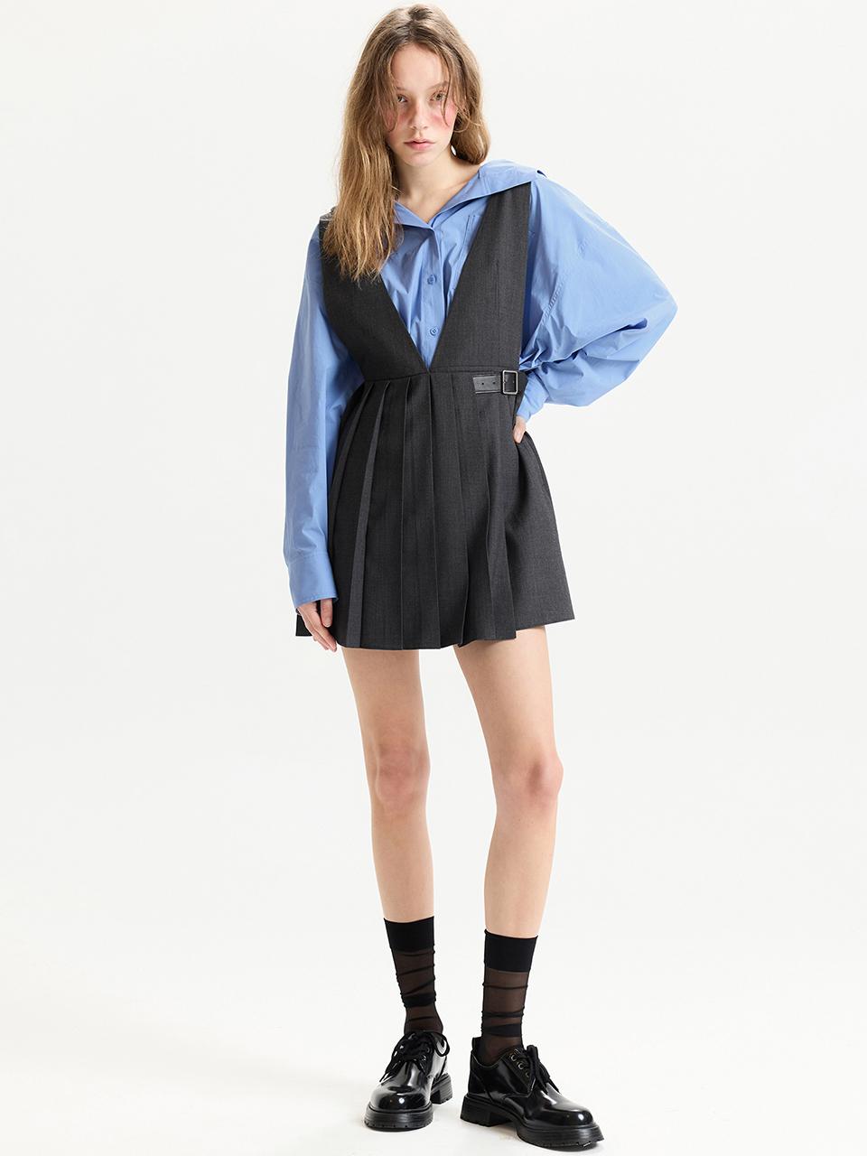 HAE BY HAEKIM Wrap Pleated Belted Dress_Grey