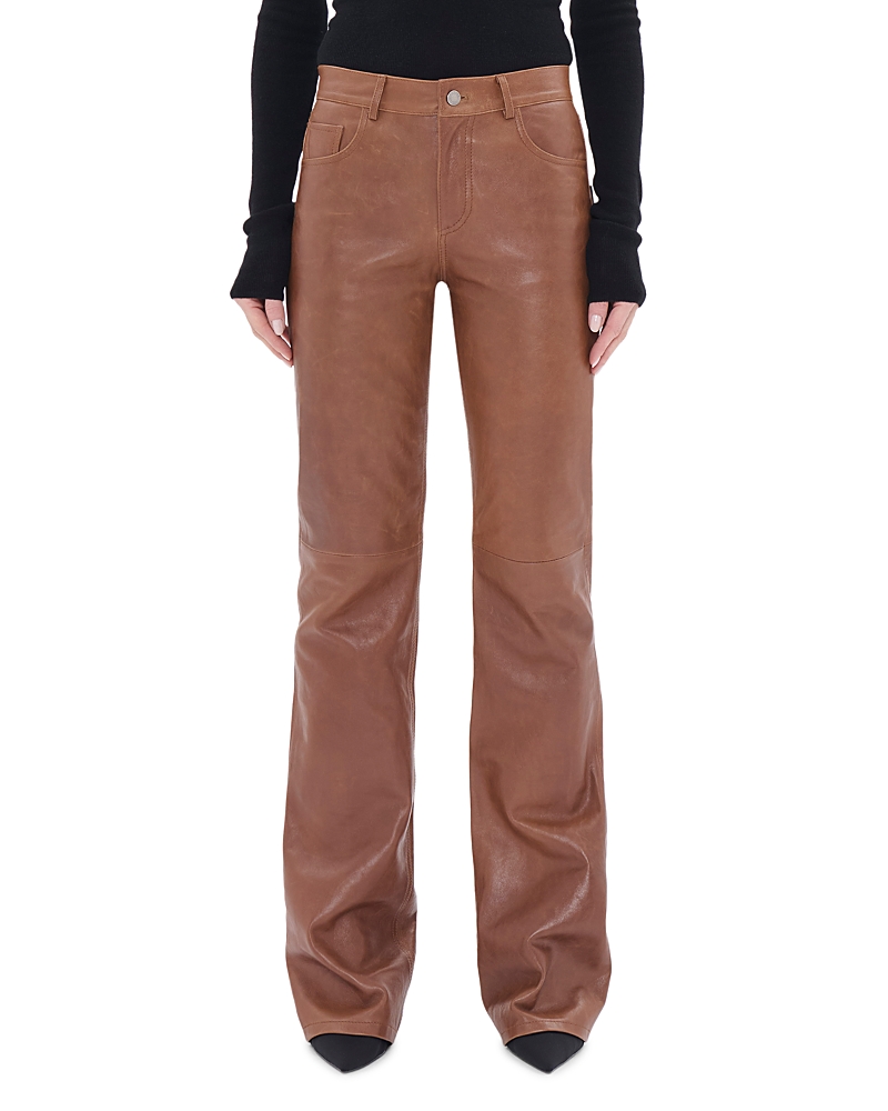 Haikure Haikure Flora Silky Leather Flared Jeans in Tan