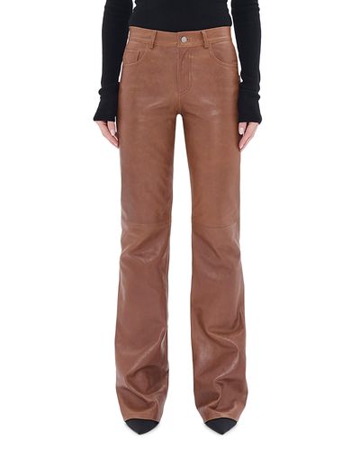 Haikure Haikure Flora Silky Leather Flared Jeans in Tan