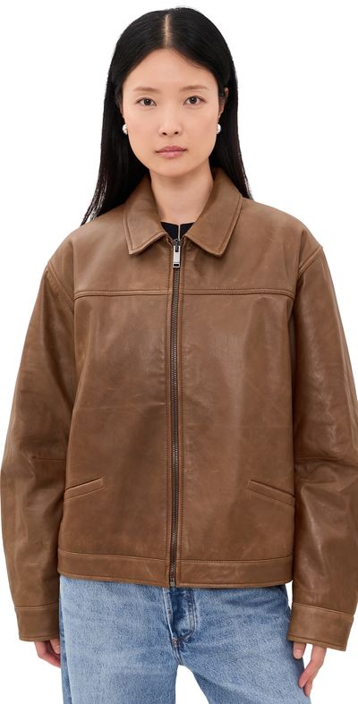HAIKURE HAIKURE Jocelyn Cropped Silky Leather Jacket Tan