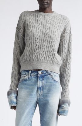 Haikure Haikure Karine Pollock Denim Cuff Cable Knit Merino Wool Sweater 