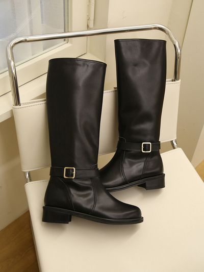 Hailey Buckle Strap Long Boots_Black