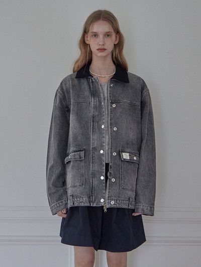 HAINT CORDUROY COLLAR DENIM JACKET_2COLORS_BLACK