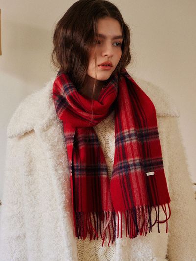 HAINT Holiday Check Scarf_Red