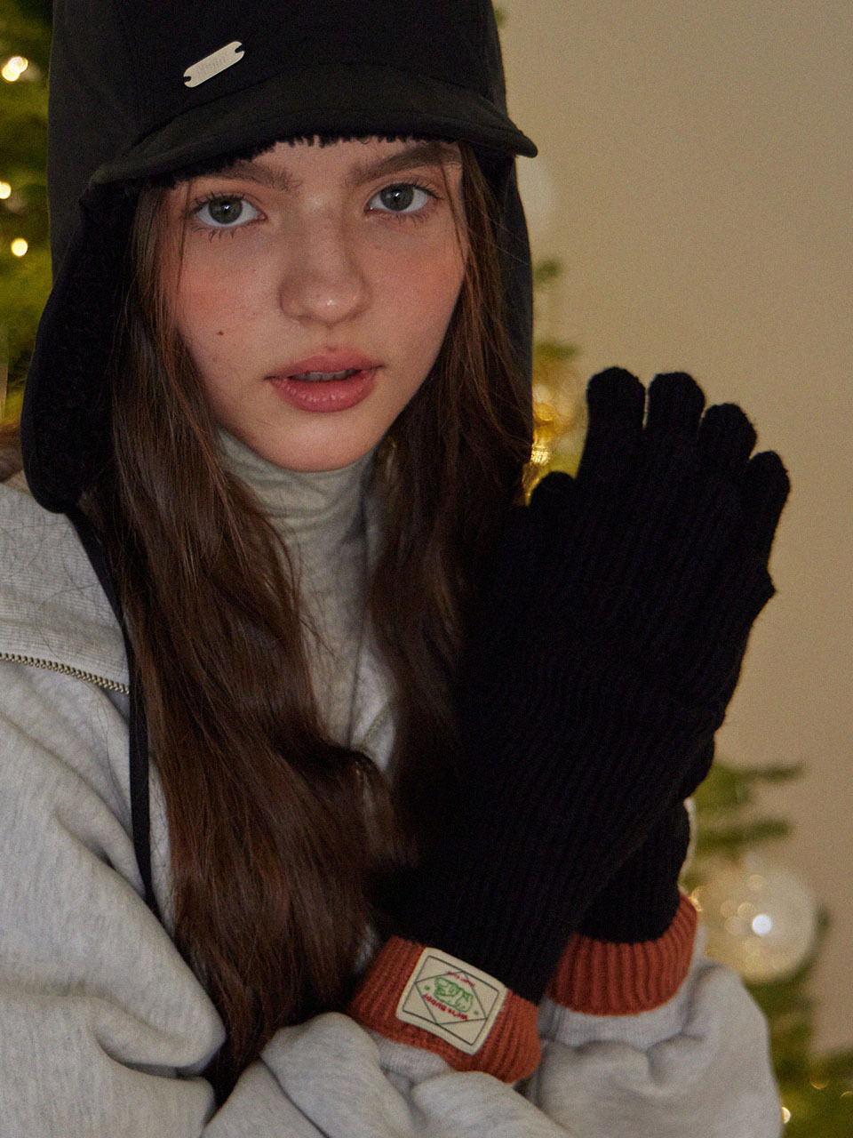 HAINT Two Tone Ribbed Long Gloves_Black